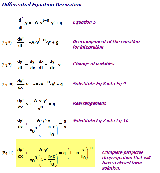 projectile equations